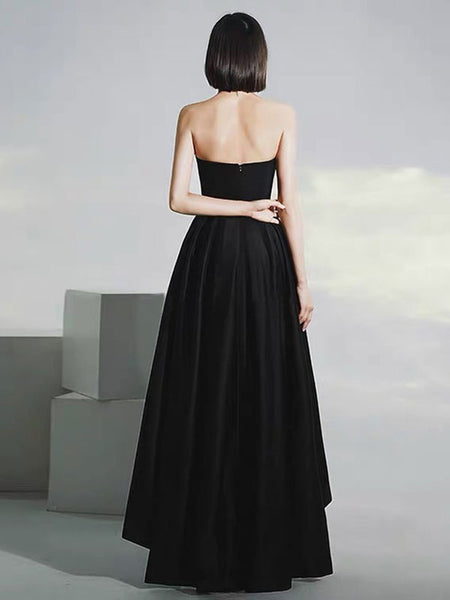 Black Strapless Sleeveless HI-Low Pageant Dress