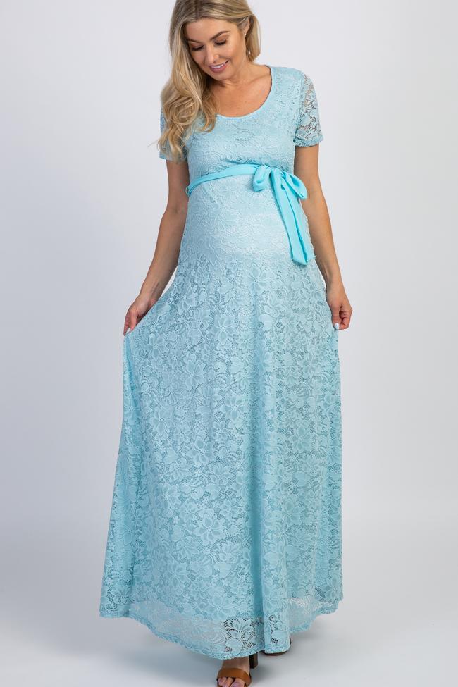 Light Blue Lace Sash Tie Maternity Gown ShObO Light Blue Lace Sash Tie Maternity Gown ShObO