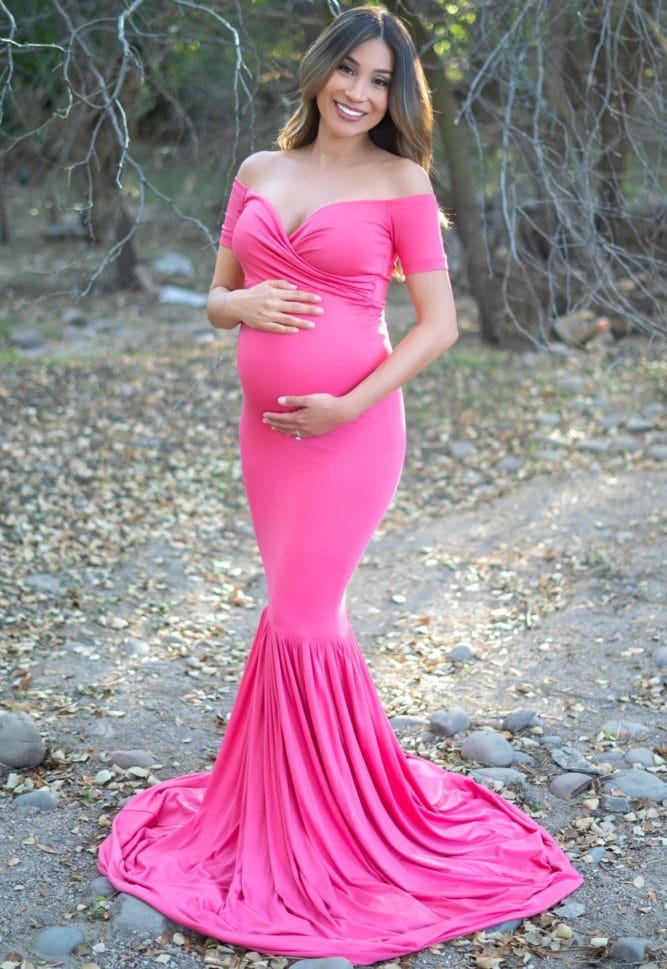 Pink Short Sleeve Sweetheart Mermaid Maternity Gown ShObO Pink Short Sleeve Sweetheart Mermaid Maternity Gown ShObO