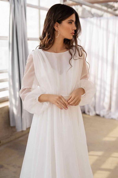 White Bohemian Backless Sweep Trail Gown