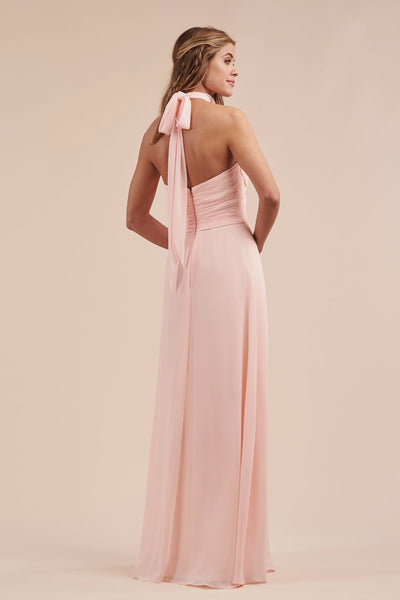 Blush Pink Sheer Neck Halter Tie Neck Maxi