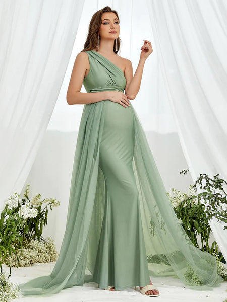 Sage Green One Shoulder Baby Shower Gown