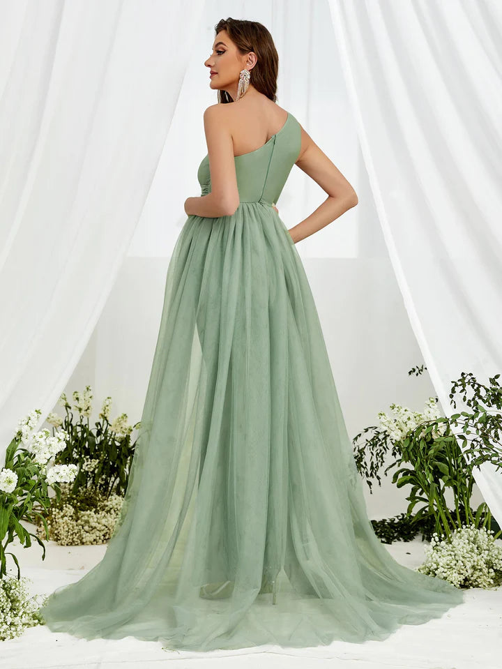 Sage Green One Shoulder Baby Shower Gown