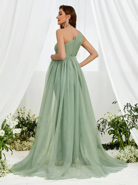 Sage Green One Shoulder Baby Shower Gown