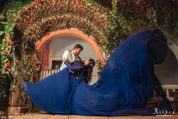 Royal-Blue Full Sleeves Pre-Wedding Trail Gown