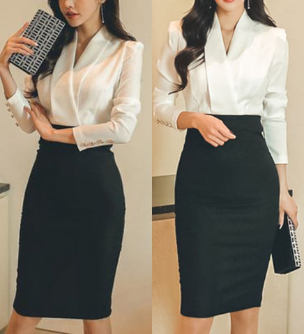 Black & White Bodycon One-Piece Office Wear Dress