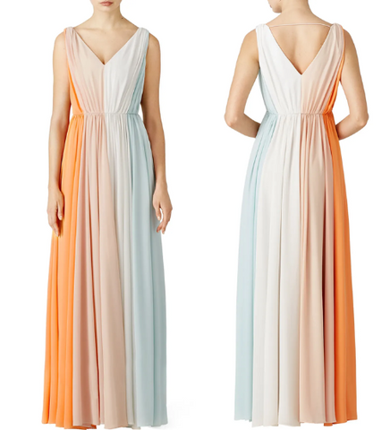 Multicolor V Neck Ruched Pastel Gown