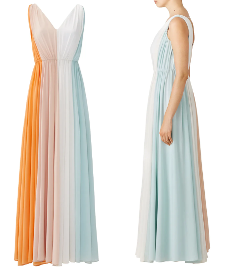Multicolor V Neck Ruched Pastel Gown