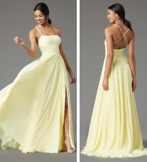 Long Square-Neck Formal Prom Dress