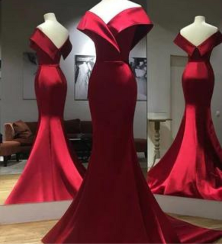 Gorgeous Cherry Red Off Shoulder Mermaid Evening Gown