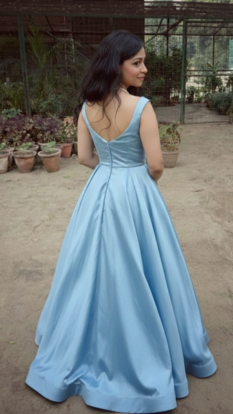 Sky Blue Satin Ball Gown