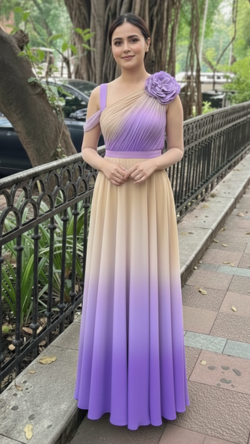 Lavender & Beige Ombre Shaded Maxi