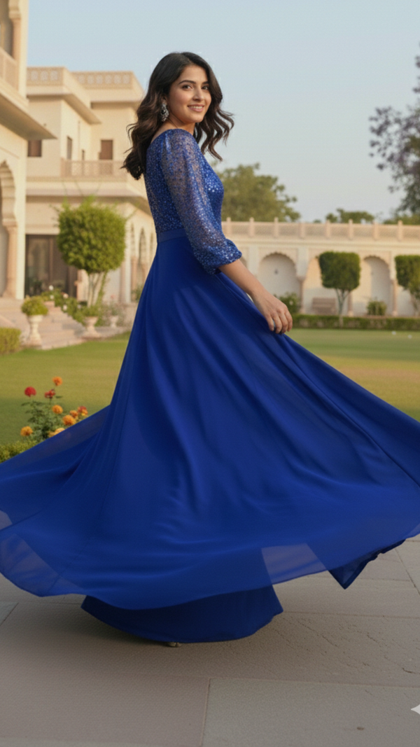 Royal Blue Embellished Party Wear Gown