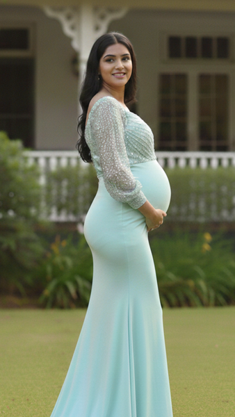 Aqua Bloom Maternity Gown