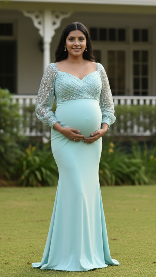 Aqua Bloom Maternity Gown