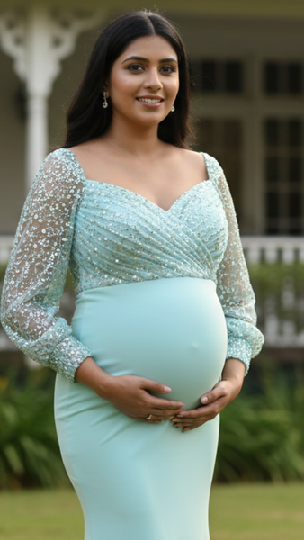Aqua Bloom Maternity Gown
