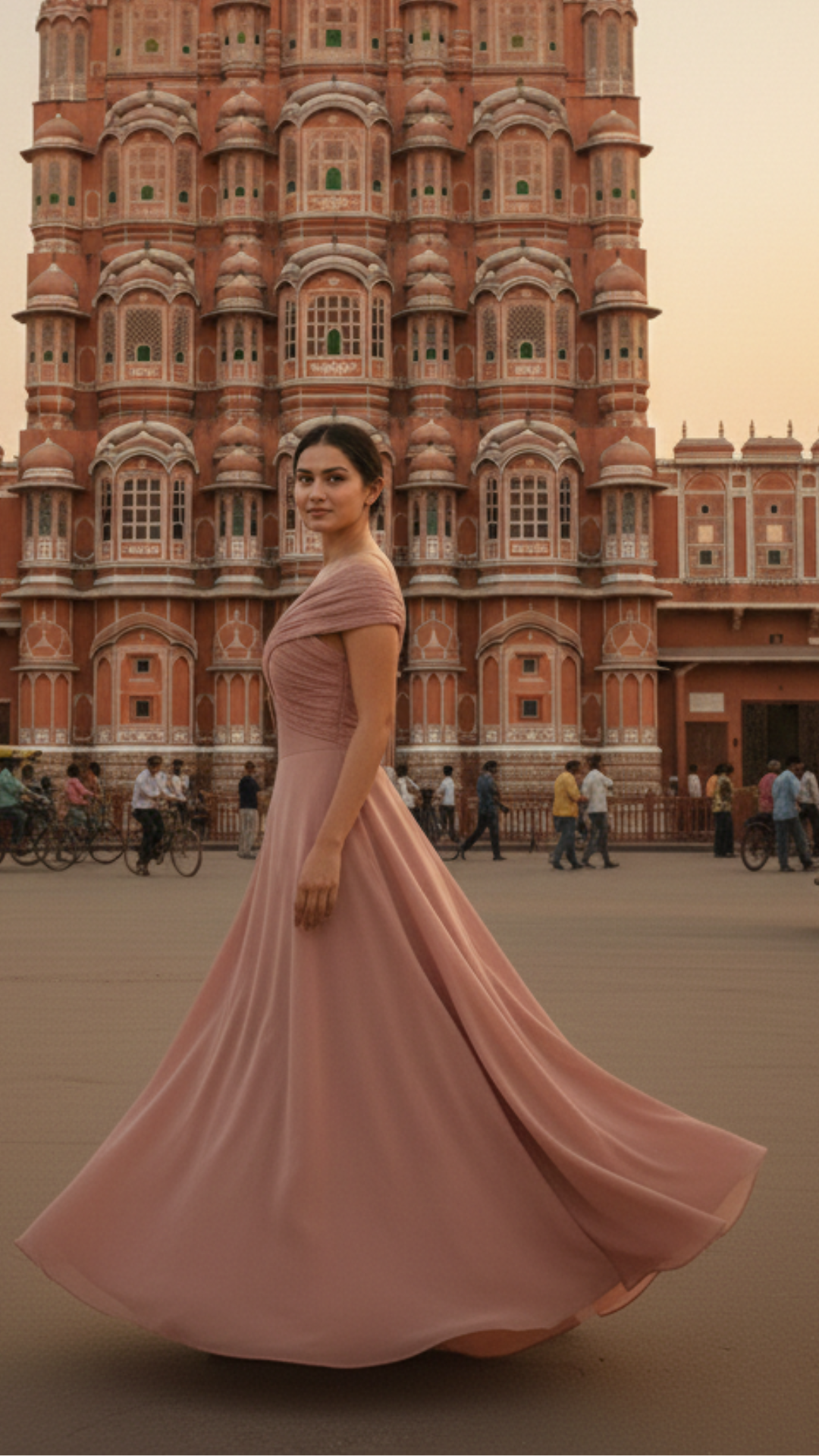 Dusty Pink Cross Neck Ruched Flared Gown