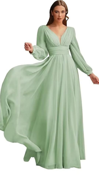Plunge V-Neck Full Sleeves Maxi