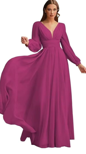 Plunge V-Neck Full Sleeves Maxi