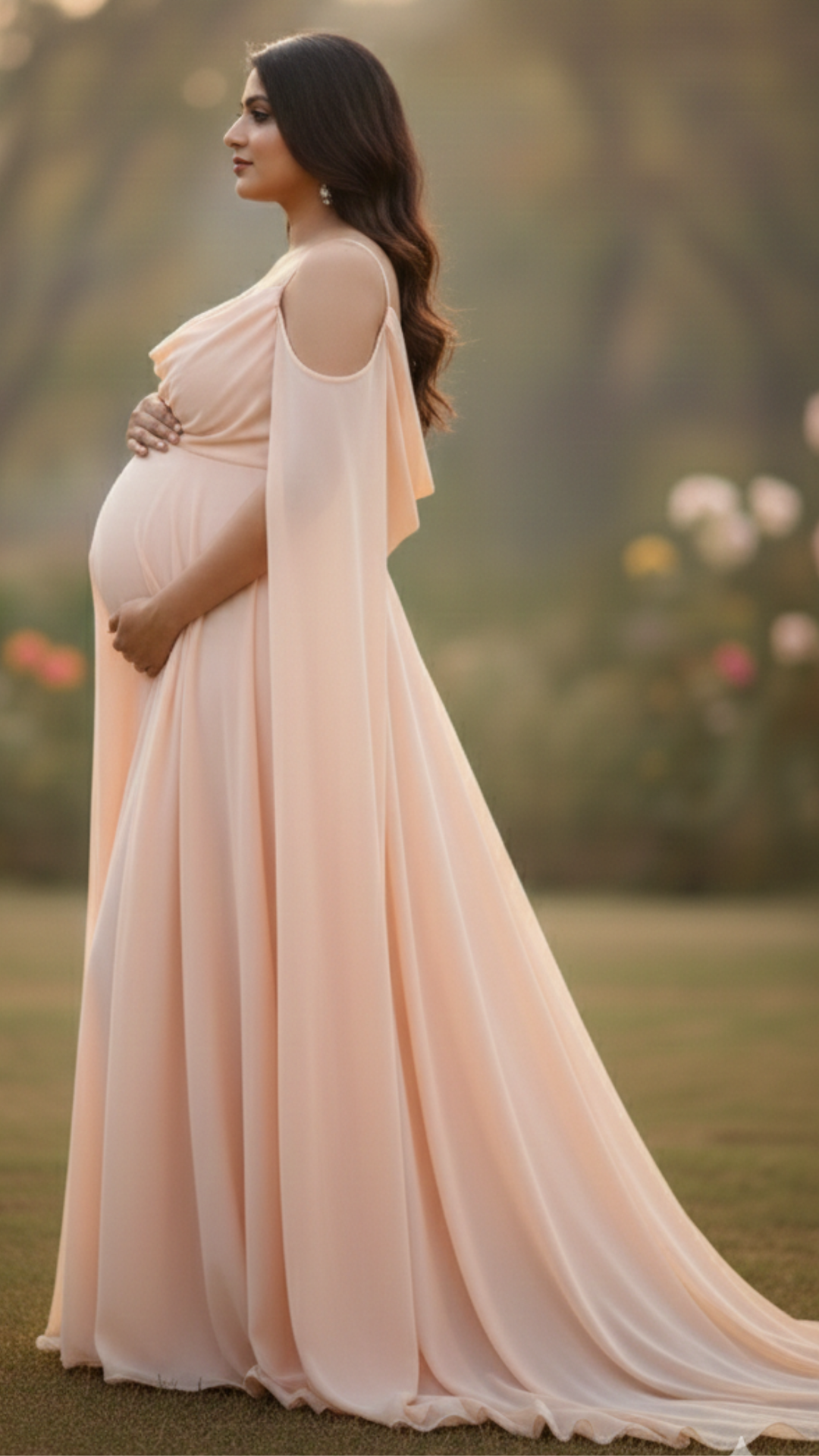 Pastel Peach Cold Sleeves Baby Shower Gown