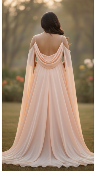 Pastel Peach Cold Sleeves Baby Shower Gown