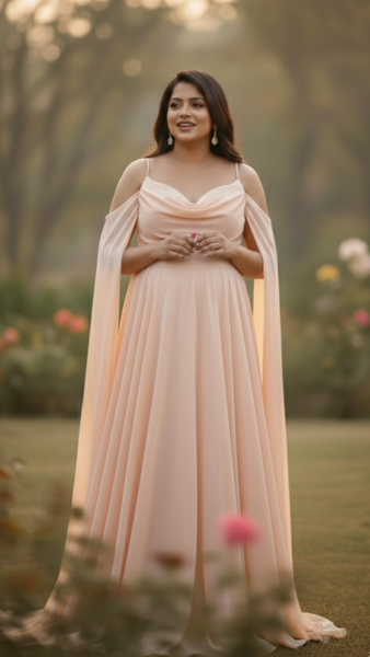 Pastel Peach Cold Sleeves Baby Shower Gown
