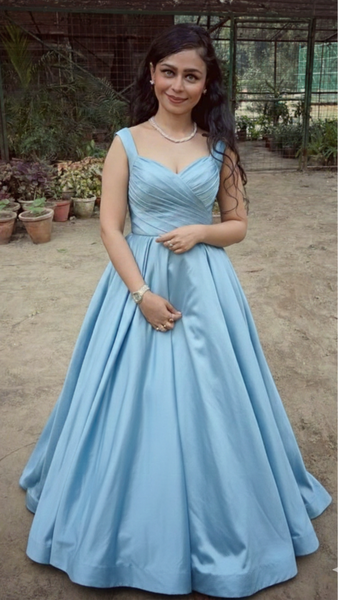 Sky Blue Satin Ball Gown