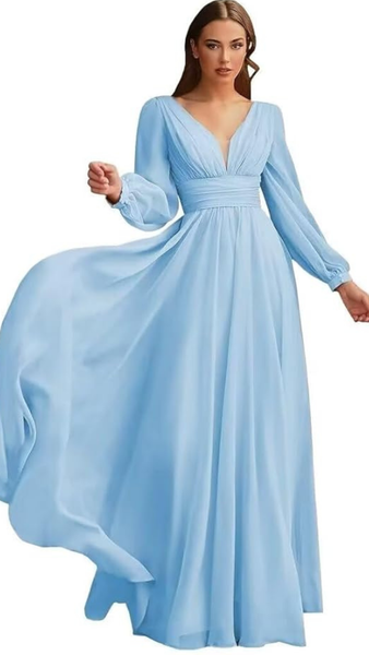 Plunge V-Neck Full Sleeves Maxi