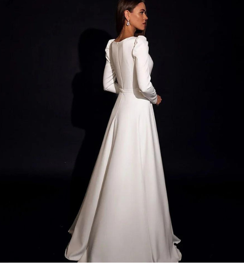 White Square Neck Puff Sleeves Maxi Gown