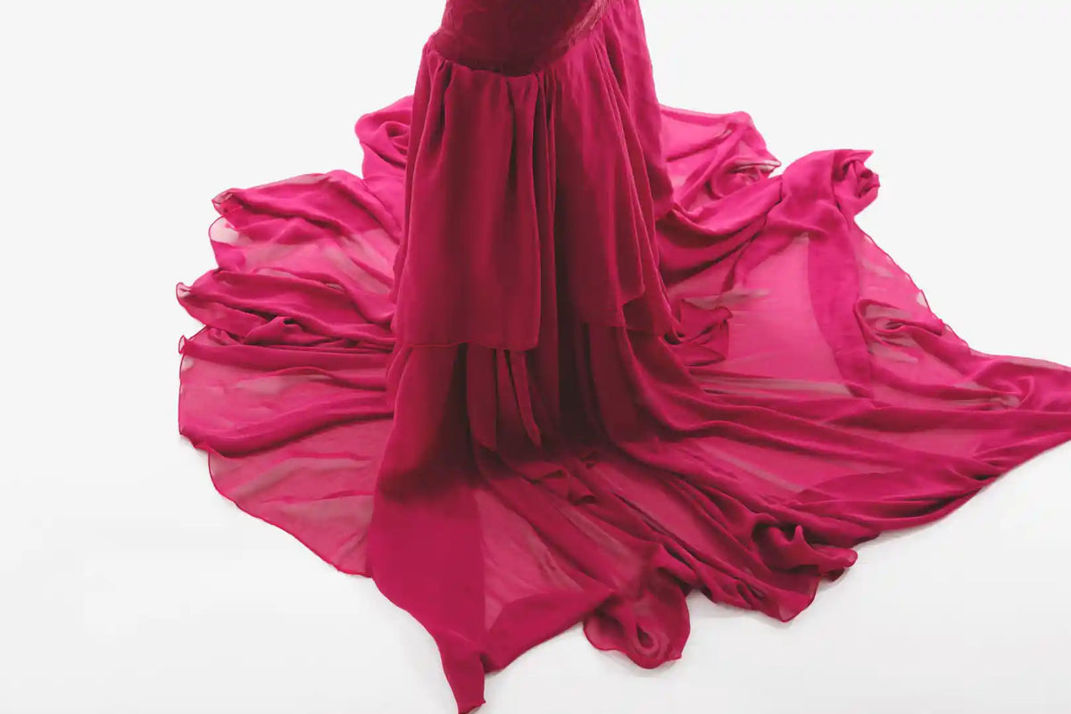 Burgundy Lace Photoshoot Gown With Cape