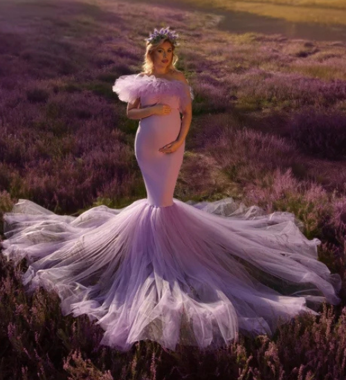 Lavender Off-Shoulder Ruffle Photoshoot Gown