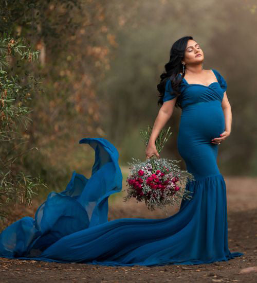 Teal Green Ruched Bodycon Photoshoot Gown – ShObO