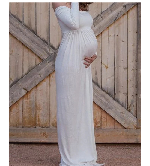 Off-White Strapless Full Sleeves Maternity Gown