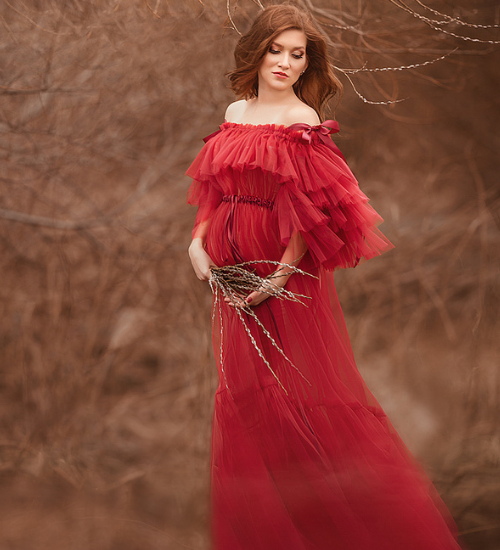 Blood -Red Ruffled Baby Shower Gown