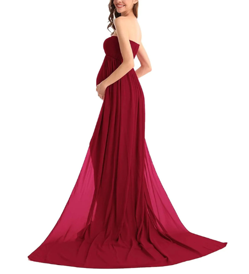 Maroon Off-Shoulder Maternity Gown