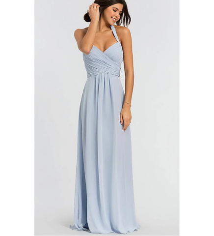 Pastel Blue Ruched Halter Maxi