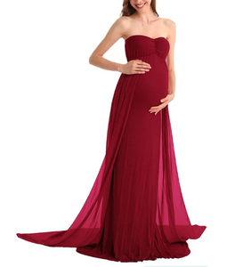Maroon Off-Shoulder Maternity Gown