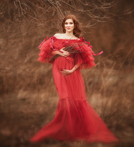 Blood -Red Ruffled Baby Shower Gown