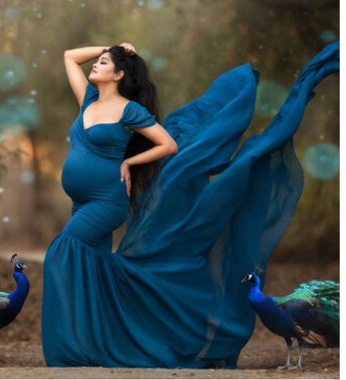 Teal Green Ruched Bodycon Photoshoot Gown