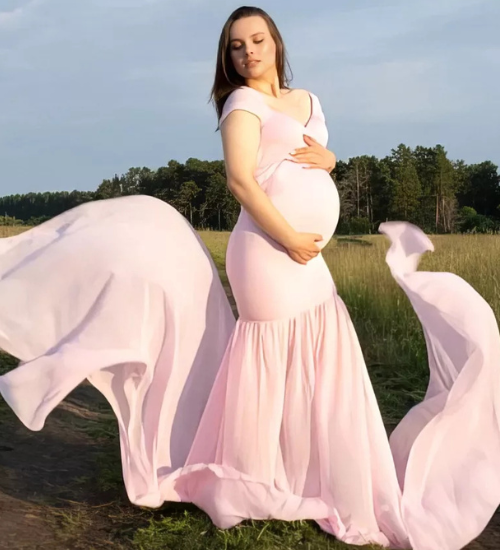 Pastel Pink Side Trail Photoshoot Gown