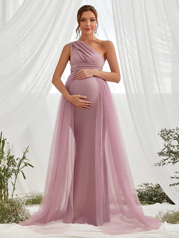 Sage Green One Shoulder Baby Shower Gown
