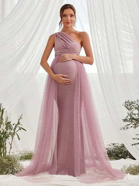 Sage Green One Shoulder Baby Shower Gown
