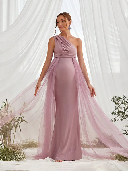 Sage Green One Shoulder Baby Shower Gown