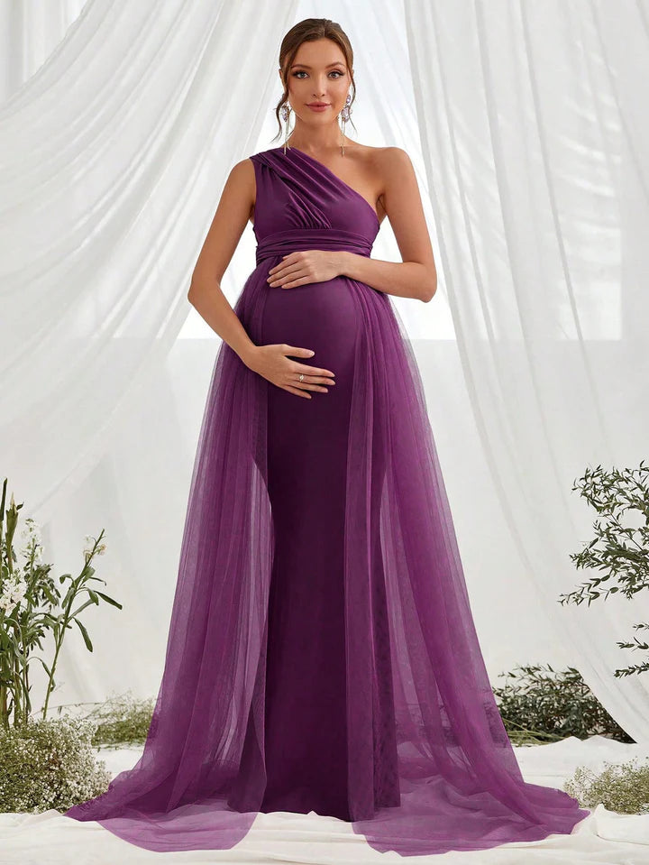 Sage Green One Shoulder Baby Shower Gown