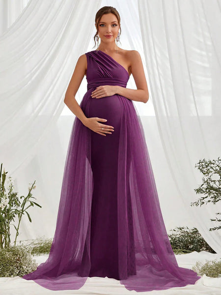 Sage Green One Shoulder Baby Shower Gown