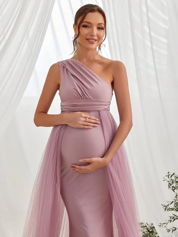 Sage Green One Shoulder Baby Shower Gown