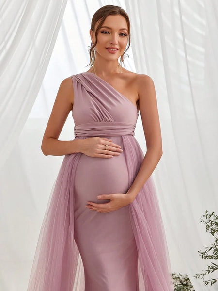 Sage Green One Shoulder Baby Shower Gown