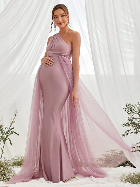 Sage Green One Shoulder Baby Shower Gown
