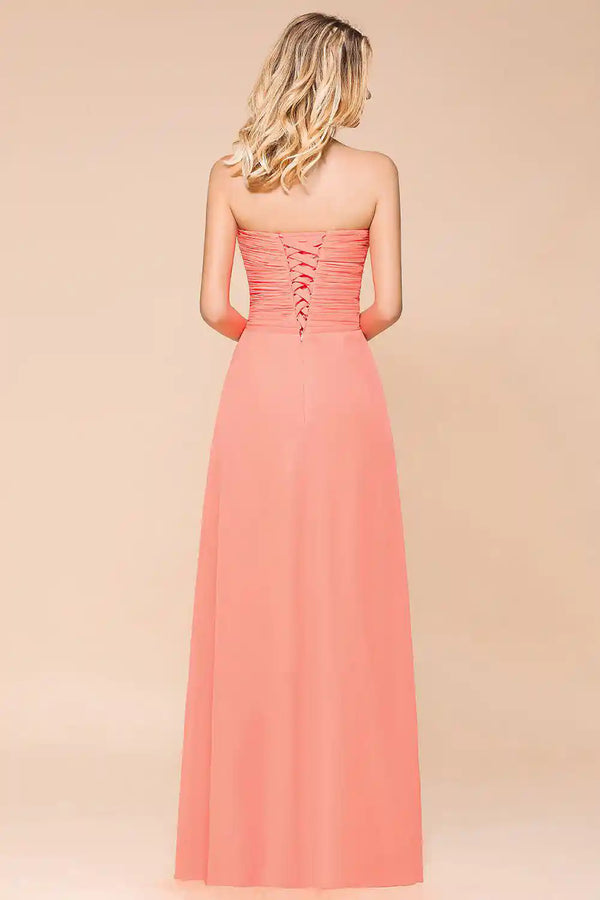 Coral Ruched Knot Off-Shoulder Slit Dress