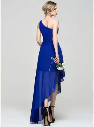 Royal Blue One-Shoulder Asymmetrical Chiffon Bridesmaid Dress With Ruffle